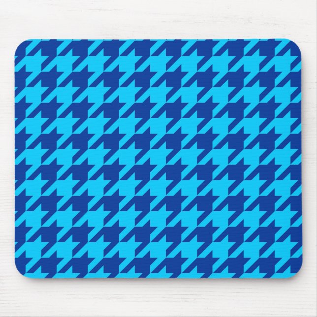 Cyan Navy Blau Houndstooth Karo  Mousepad (Vorne)