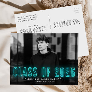 Cyan Neon Class of 2025 Foto Graduation Party Einladungspostkarte