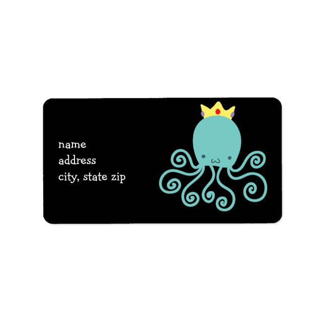 Cyan Octopus Princess Adressaufkleber (Vorne)