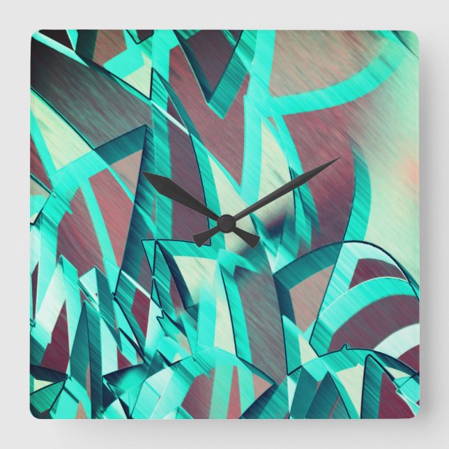 Cyan oder Blau Streifen auf roten, tropften Bilder Quadratische Wanduhr (Vorderseite)