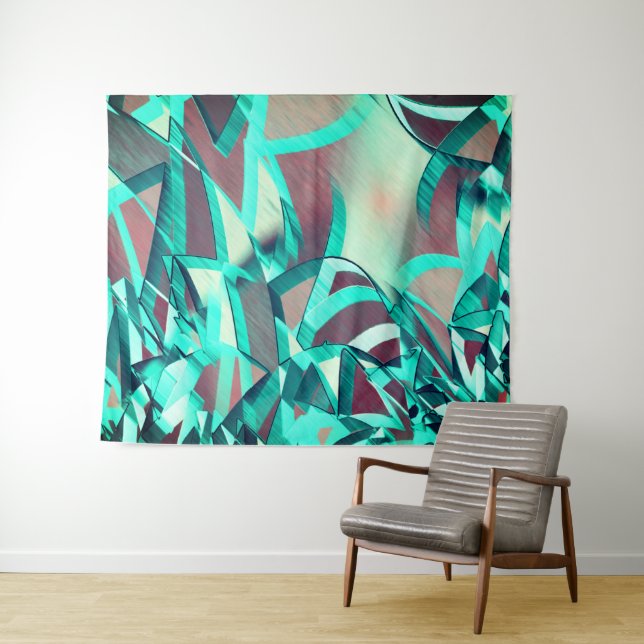 Cyan oder Blau Streifen auf roten, tropften Bilder Wandteppich (Beispiel (Horizontal))