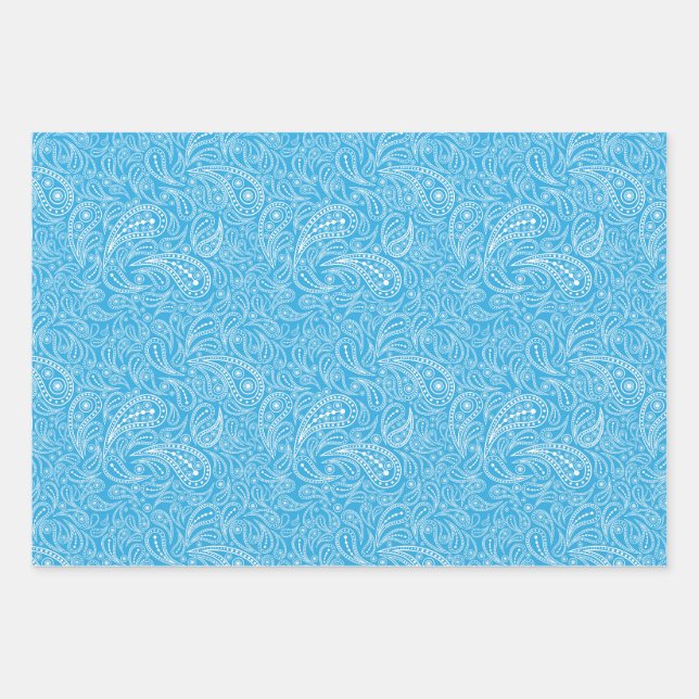 Cyan Paisley-Muster Geschenkpapier Set (Vorderseite)
