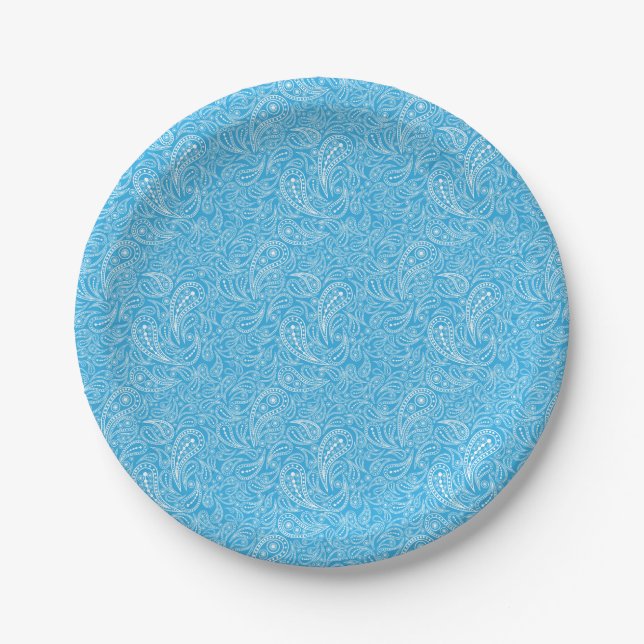 Cyan Paisley-Muster Pappteller (Vorderseite)
