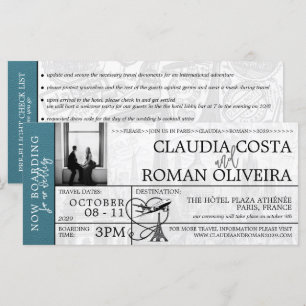 Cyan Paris Mariage Boarding Pass Invitation