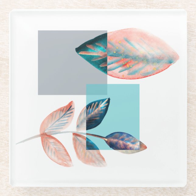 Cyan Red Leaf Glasuntersetzer (Vorderseite)