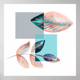 Cyan Red Leaf Poster