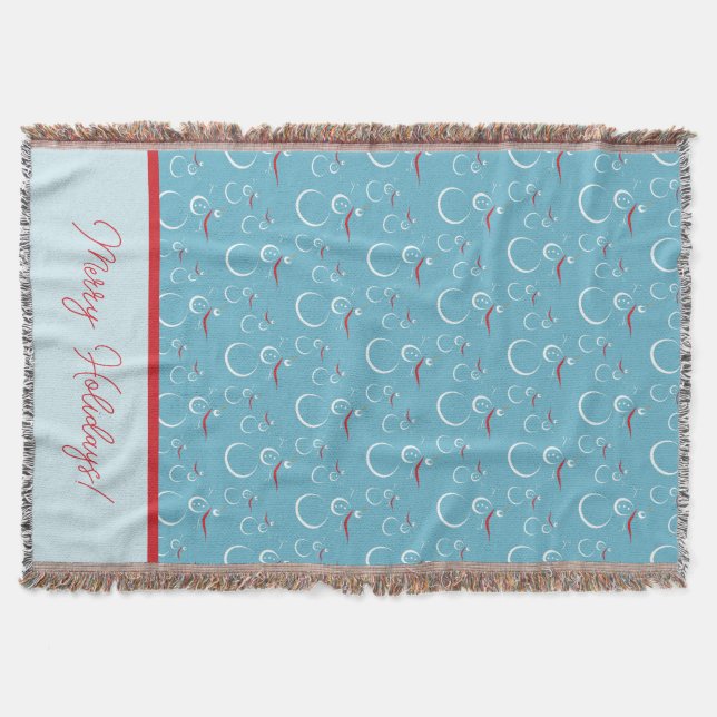 Cyan Red Merry Holidays Niedlich Snowman Pattern Decke (Vorderseite)