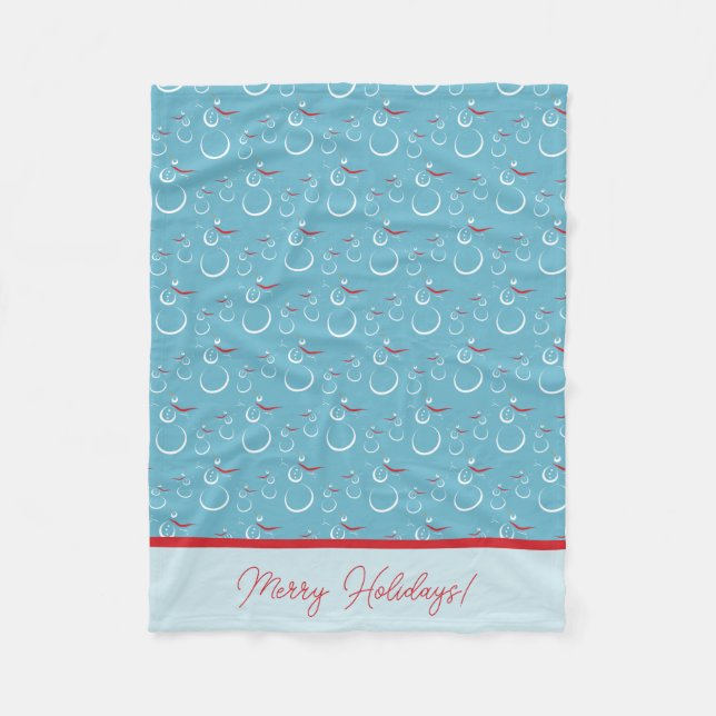 Cyan Red Merry Holidays Niedlich Snowman Pattern Fleecedecke (Vorderseite)