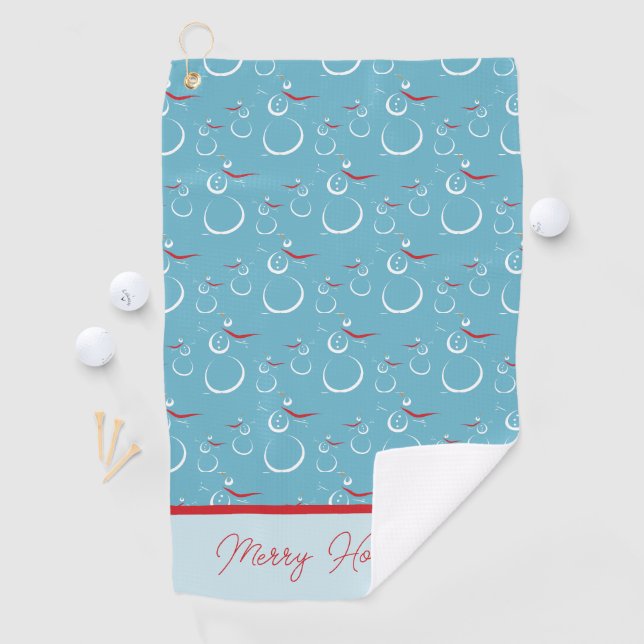 Cyan Red Merry Holidays Niedlich Snowman Pattern Golfhandtuch (Insitu)