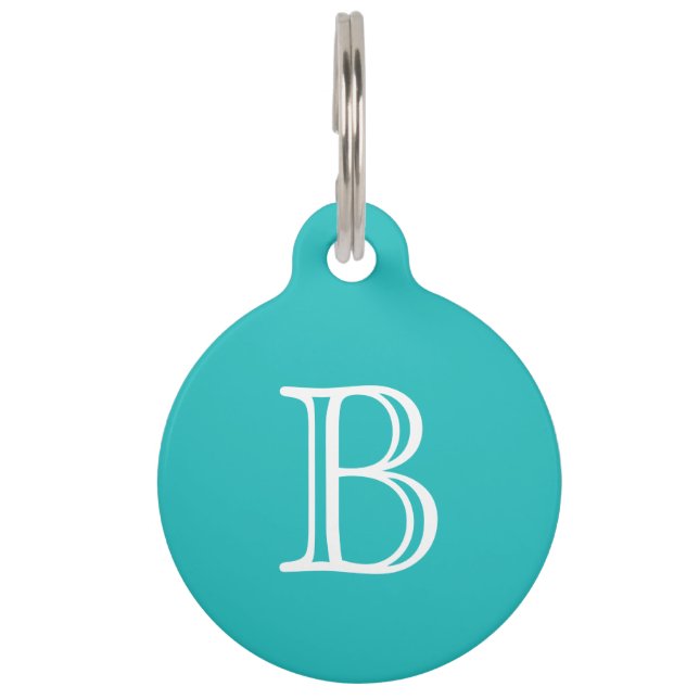 Cyan Robin Egg Blue Monogram Initial Haustiermarke (Vorderseite)