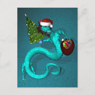 Cyan Santa Dragon Feiertagspostkarte