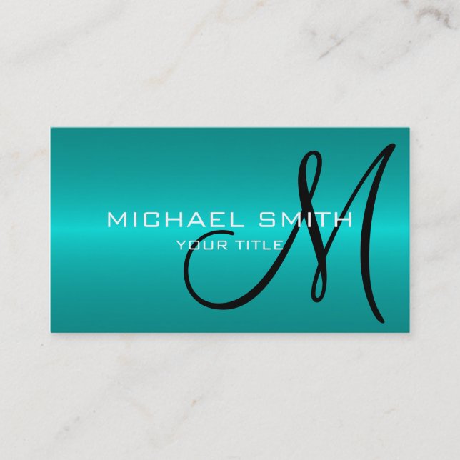 Cyan Stainless Steel Metal Monogram Visitenkarte (Vorderseite)