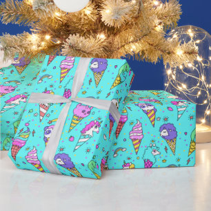 Cyan süßes Eis kann Einhorn-Muster Geschenkpapier