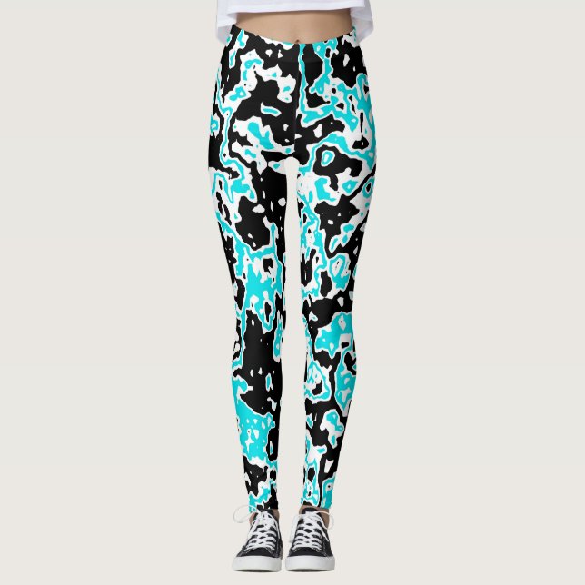 Cyan- und Black-Wirbel Leggings (Vorderseite)