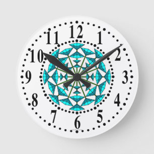 Cyan und Light Cyan Floral 147 Wall Clock Runde Wanduhr