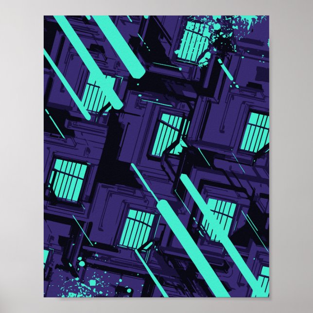 cyan windows Across a Digital Grid Poster (Vorne)