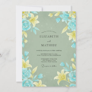 Cyan Zitronen-Lilien-Hochzeit Einladung