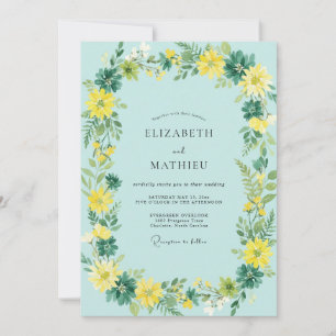 Cyan-Zitronen-Wildblumen-Hochzeit Einladung