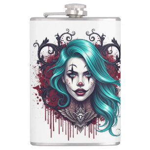 Cyanhaarige Clown-Königin - Spooky Chic Flachmann