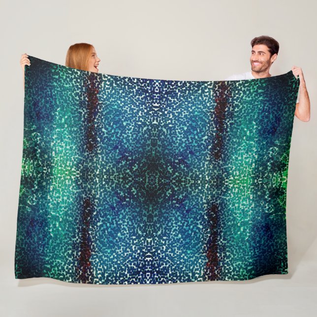 Cyanisch blauer Mosaik auf grauem Hammerglas Fleecedecke (Beispiel)