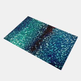 Cyanisch blauer Mosaik auf grauem Hammerglas Fußmatte