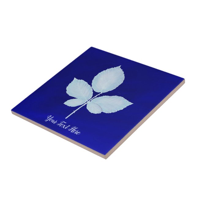 Cyano Print Bramble-Blätter Fliese (Seite)