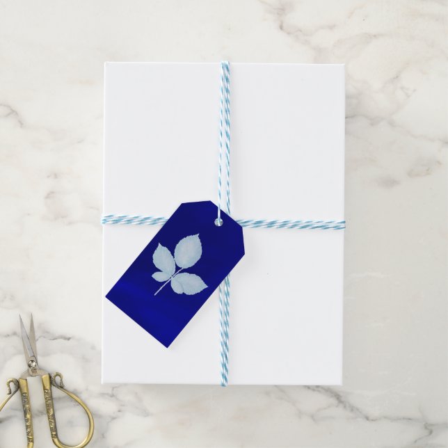 Cyano Print Bramble-Blätter Geschenkanhänger (Mit Garn)