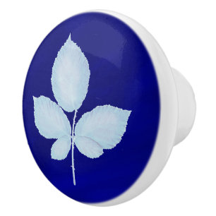 Cyano Print Bramble-Blätter Keramikknauf