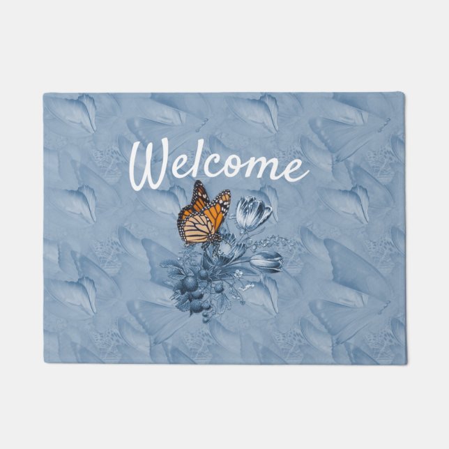 Cyanotypbewegliche Schmetterlinge Fußmatte (Vorderseite)