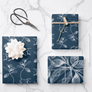 Cyanotype Blau-Weiße Botanicale Geschenkpapier Set