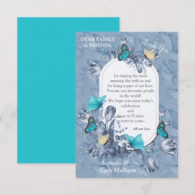 Cyanotype Blume & Besuch Schmetterlinge. RSVP Karte (Vorne/Hinten)