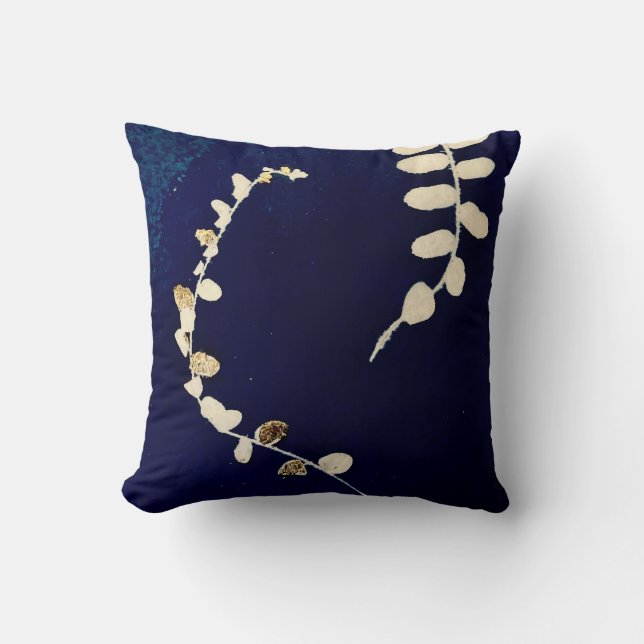 Cyanotype Fern Throw Pillow Kissen (Vorderseite)