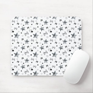 Cyber Balletcore Silberstern-Schleifenmuster Weiß Mousepad