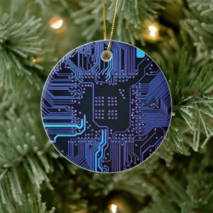 Cyber Blue PCB-Schaltungsplatinen-Verfolgungsmuste Keramik Ornament