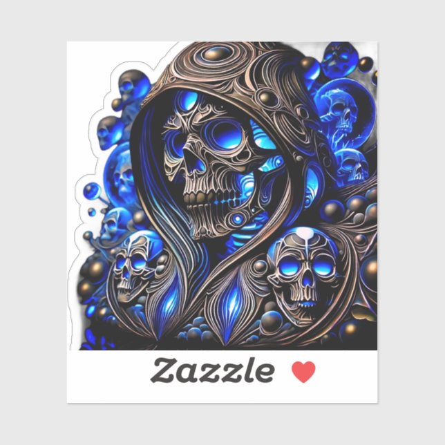 Cyber Blue Phantom Skull - Neon Glow Edition Aufkleber (Blatt)