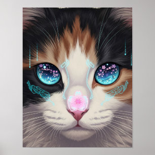 Cyber Cat Dreamscape   Futuristische Kunst Poster
