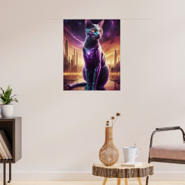 Cyber Cat Poster - Futuristische Sci-Fi Feline Wal