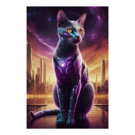 Cyber Cat Poster - Futuristische Sci-Fi Feline Wal