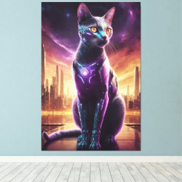 Cyber Cat Poster - Futuristische Sci-Fi Feline Wal Leinwanddruck
