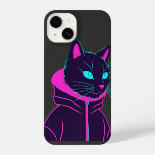 Cyber Cat Vibes - Neon Glitch ästhetisches Design iPhone 14 Hülle
