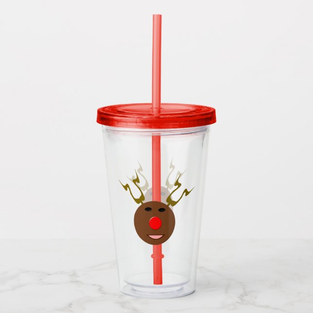 Cyber Christmas Reindeer Acryltrinkbecher (Vorderseite)