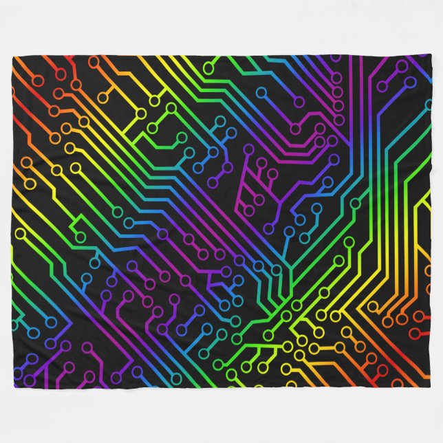 Cyber-elektrisches Regenbogen-Leiterplatte-Muster Fleecedecke (Vorderseite (Horizontal))