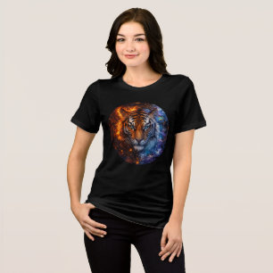 Cyber Elemental Tiger – Fire & Ice Fantasy Art Tri-Blend Shirt