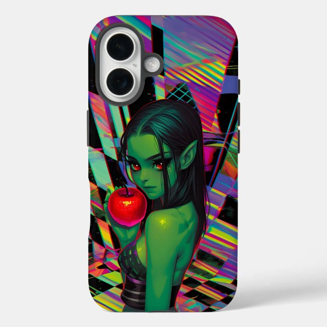 Cyber Fairytale Elf mit Crimson Apple iPhone 16 Hülle (Rückseite)