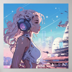 Cyber-fille rose - Poster style manga