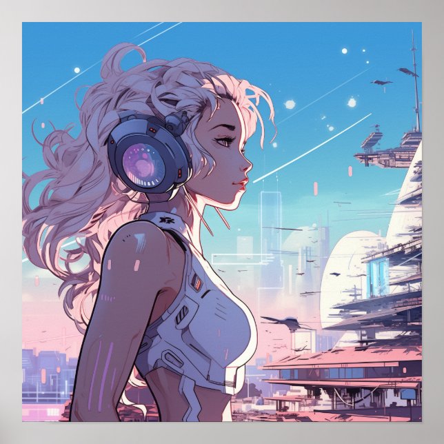 Cyber-fille rose - Poster style manga (Devant)