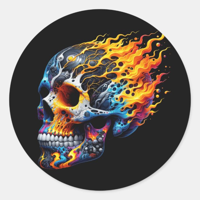 Cyber Flame Skull Runder Aufkleber (Vorderseite)