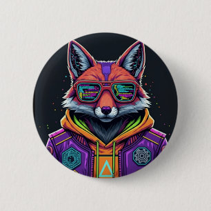 Cyber Fox Knopfnadel – Neon Streetwear Tierkunst Button