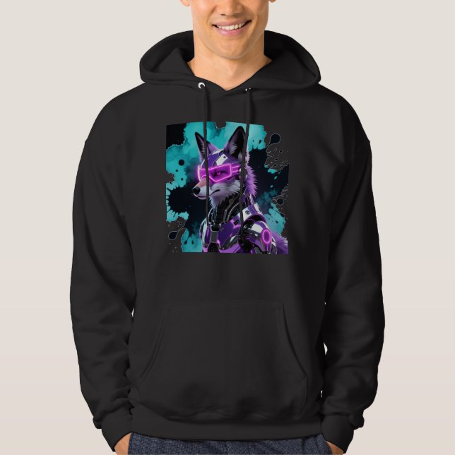 Cyber Fox Neon Futuristic Art Hoodie (Vorderseite)