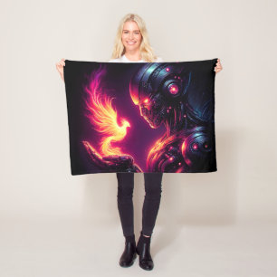 Cyber Futuristischer Robot Phoenix Feuergeist Fleecedecke